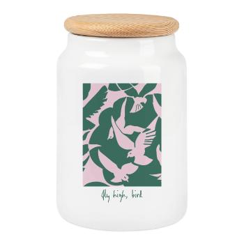 Fly High, Bird – Elegantes Vogel-Design - Keksdose mit Holzdeckel - Weiß - Vorne