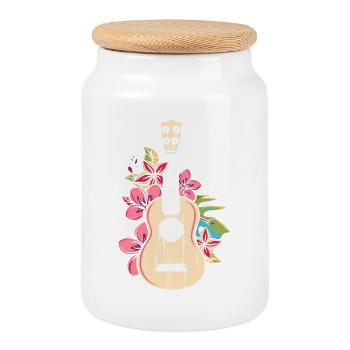 Ukulélé Dessin animé - Boîte à biscuits avec couvercle en bois - blanc - Devant