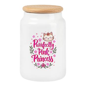 Princess Pink Kawaii Girly - Cookie Jar with Wooden Lid - white - Front