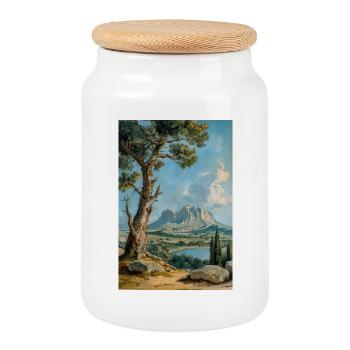 Poster Illustration Paysage de Nature - Boîte à biscuits avec couvercle en bois - blanc - Devant
