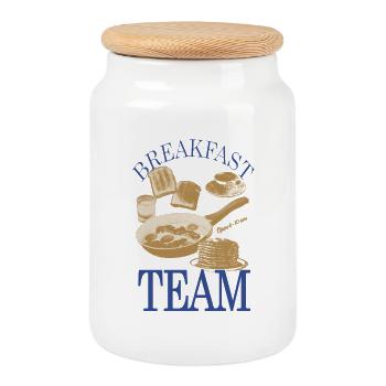 Breakfast Team – Retro Breakfast Motif - Cookie Jar with Wooden Lid - white - Front