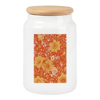 Motif floral rétro Century Blossom - Boîte à biscuits avec couvercle en bois - blanc - Devant