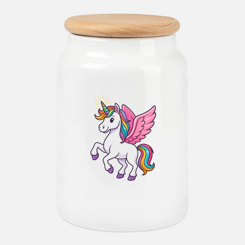 Majestätisches Einhorn mit Regenbogenmähne und pin - Keksdose mit Holzdeckel - Weiß