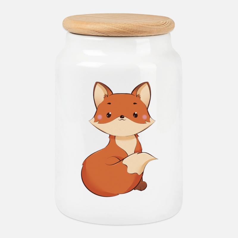 Fox - Cookie Jar with Wooden Lid - white
