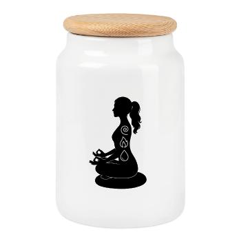 Elements Meditation – Fire, Water, Air, Earth, Yoga - Cookie Jar with Wooden Lid - white - Front