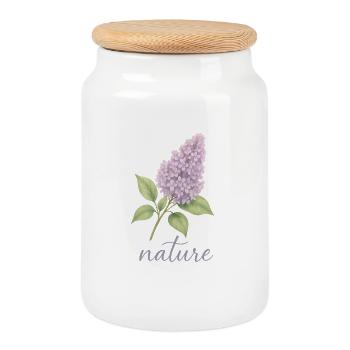 Lilac Nature Design - Flower Trend Motif - Cookie Jar with Wooden Lid - white - Front