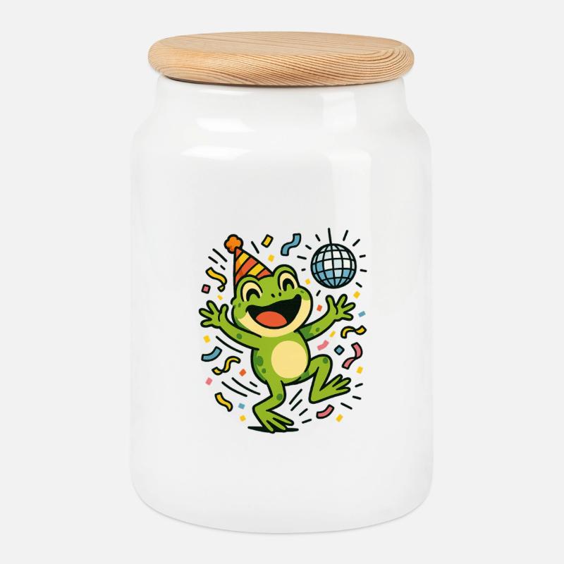 Party-Frosch - Keksdose mit Holzdeckel - Weiß