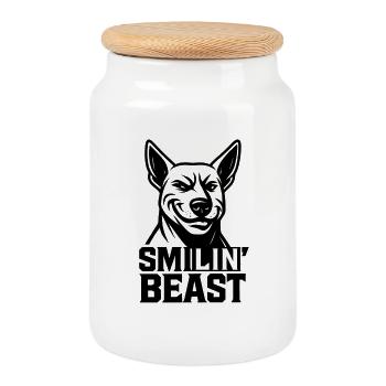 Smiling Beast - Cookie Jar with Wooden Lid - white - Front