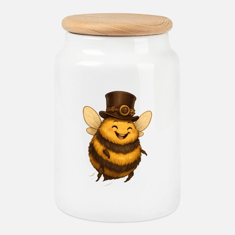 Bumblebee Stroll - Cookie Jar with Wooden Lid - white