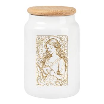 Buch Bücher Lesen Frau Art Nouveau Geschenk - Keksdose mit Holzdeckel - Weiß - Vorne