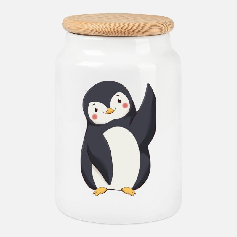 Pinguin - Keksdose mit Holzdeckel - Weiß