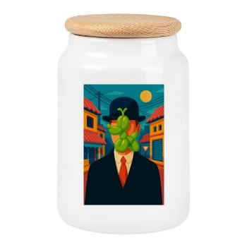 Man (with a swollen dog) - Cookie Jar with Wooden Lid - white - Front