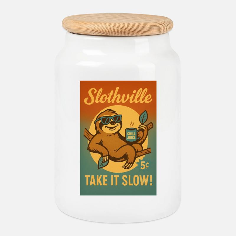 Faultier Slothville - Keksdose mit Holzdeckel - Weiß