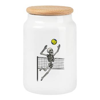 Volleyball Skeleton Spike - Cookie Jar with Wooden Lid - white - Front