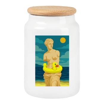 The Venus (at the beach) - Cookie Jar with Wooden Lid - white - Front