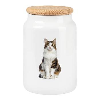 Mixed Fluffy Cat – Fluffy & Full of Personality - Cookie Jar with Wooden Lid - white - Front