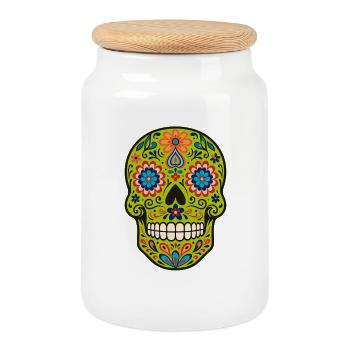 Calavera Loco – The Wild Sugar Skull - Cookie Jar with Wooden Lid - white - Front