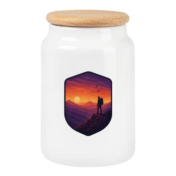 Sunset Ridge - Cookie Jar with Wooden Lid - white - Front