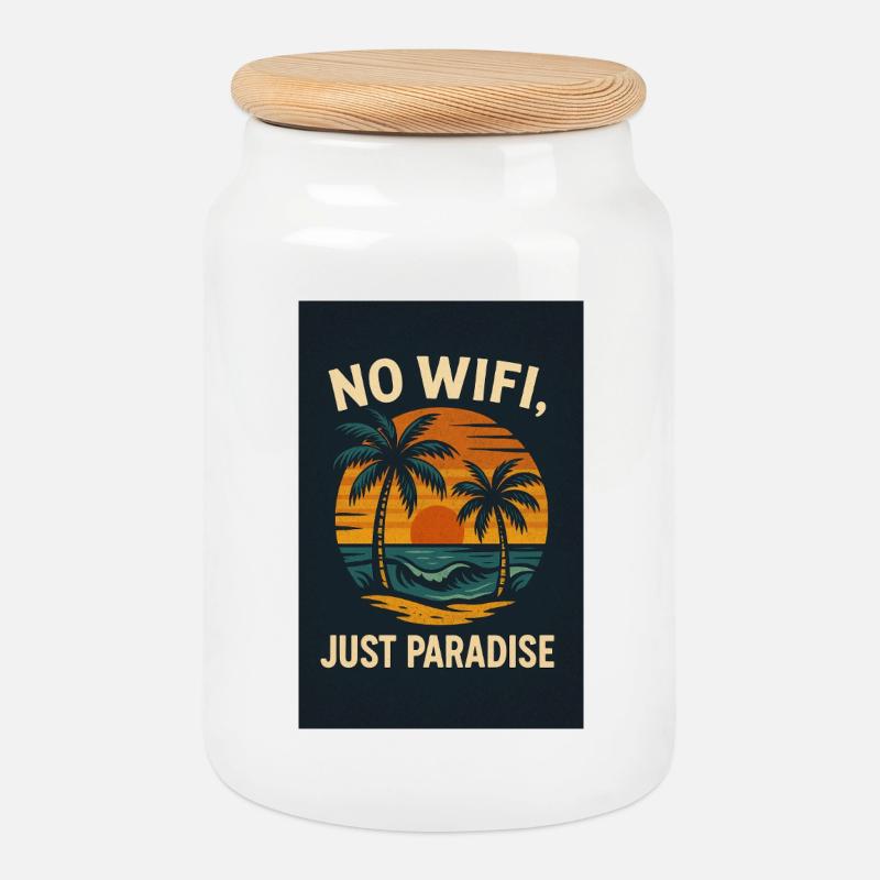 No Wifi, Just Paradise - Keksdose mit Holzdeckel - Weiß