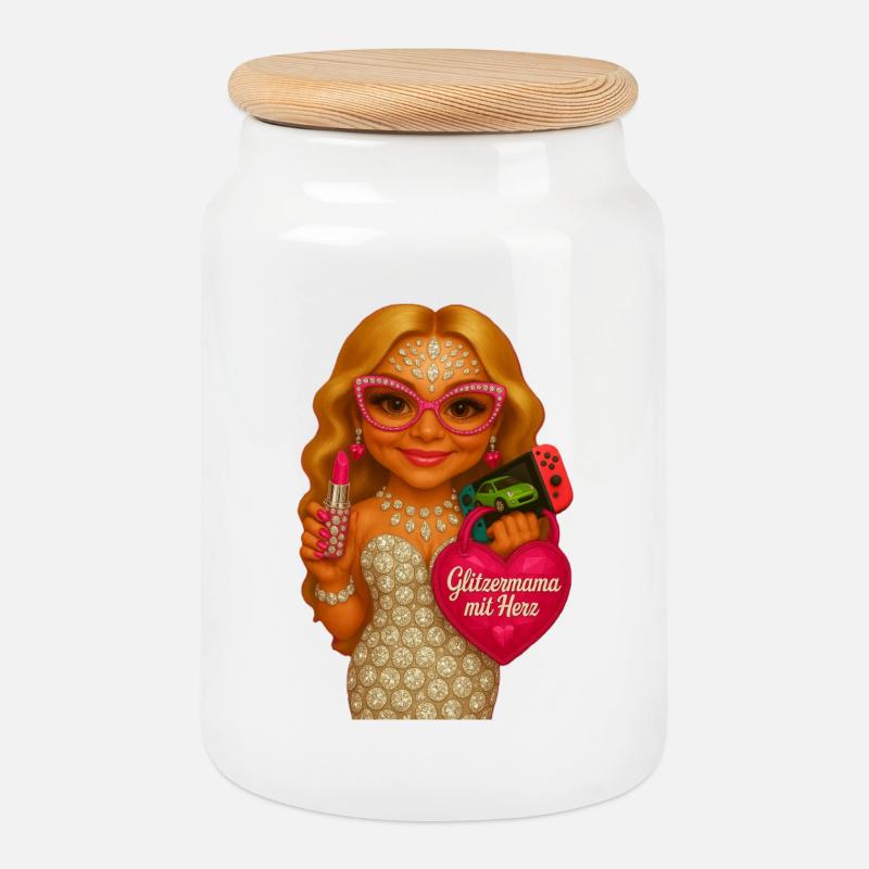 GlitzerMama mit Herz - Keksdose mit Holzdeckel - Weiß