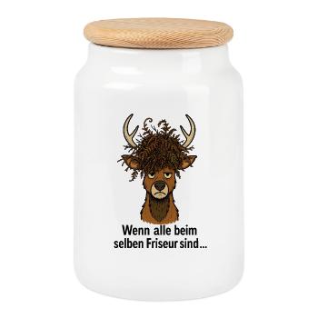Hairdresser Hirsch Horst - Cookie Jar with Wooden Lid - white - Front