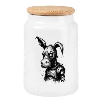 âne triste - Boîte à biscuits avec couvercle en bois - blanc - Devant