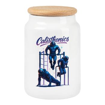 Gymnastique suédoise Astronaute Dips Pompes Cadeau - Boîte à biscuits avec couvercle en bois - blanc - Devant