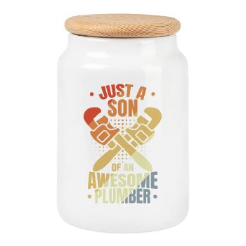 Son of a plumber - Cookie Jar with Wooden Lid - white - Front