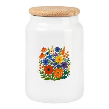 Wildblumen-Blütenlandschaft - Keksdose mit Holzdeckel - Weiß - Vorne