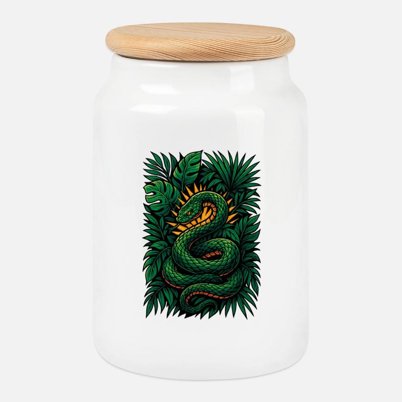 Sunburst Serpent - Cookie Jar with Wooden Lid - white