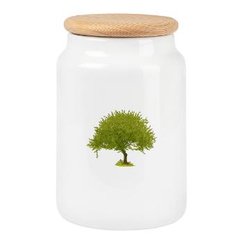 Grüner Sommerbaum - Keksdose mit Holzdeckel - Weiß - Vorne