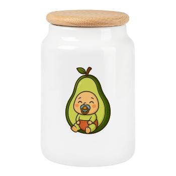Mignon imprimé bébé avocat - Boîte à biscuits avec couvercle en bois - blanc - Devant