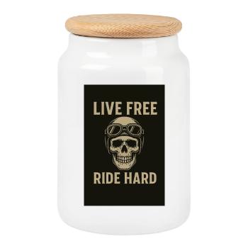 Lifestyle with skull motif and glasses - Cookie Jar with Wooden Lid - white - Front