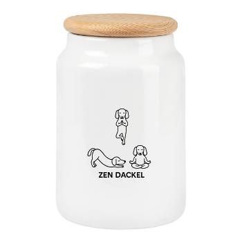 Dachshund Dachshund Yoga Line Art Cute Cute Zen Pose - Cookie Jar with Wooden Lid - white - Front