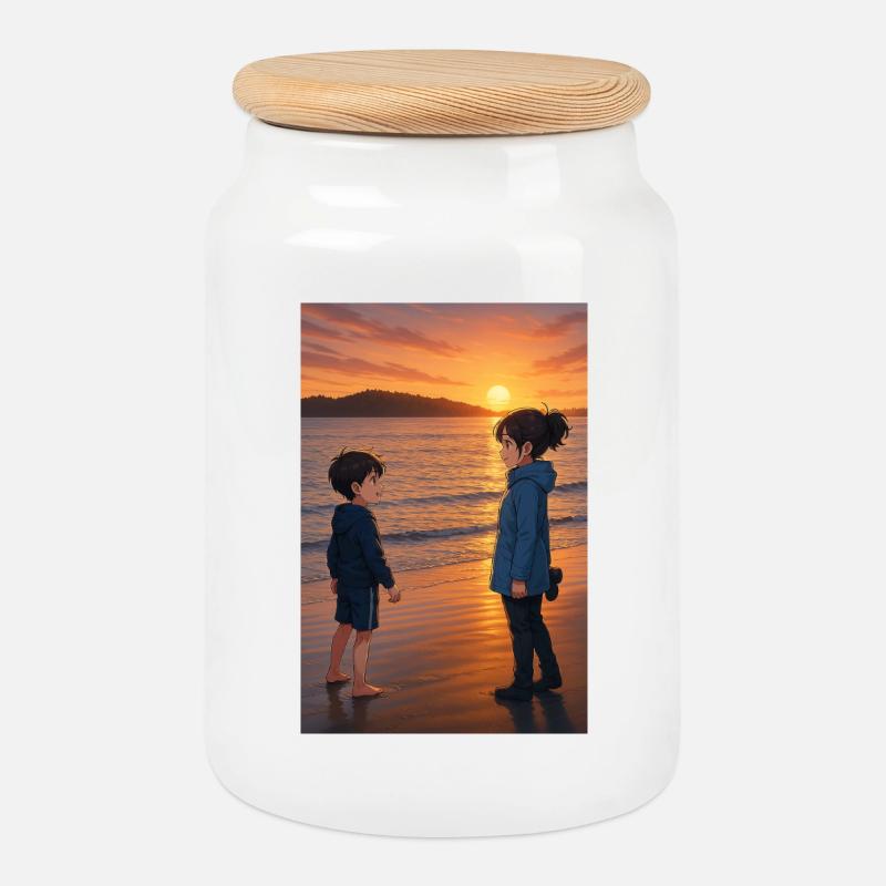 Sonnenuntergang am Strand - Keksdose mit Holzdeckel - Weiß