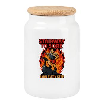 Workout Stairway to Sore - Cookie Jar with Wooden Lid - white - Front