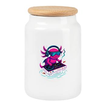 DJ Axolotl avec Cyberpunk Vibe - Boîte à biscuits avec couvercle en bois - blanc - Devant