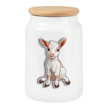 Goat - Cookie Jar with Wooden Lid - white - Front