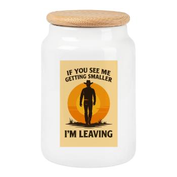 Western Cowboy Sunset Motif Design - Cookie Jar with Wooden Lid - white - Front