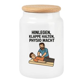 Lie down, shut up, physio POWER - Cookie Jar with Wooden Lid - white - Front