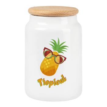 Tropical pineapple with sunglasses - Cookie Jar with Wooden Lid - white - Front