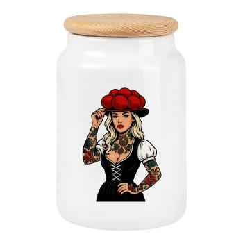 Schwarzwald Tattoo Girl – Bollenhut Schönheit - Keksdose mit Holzdeckel - Weiß - Vorne