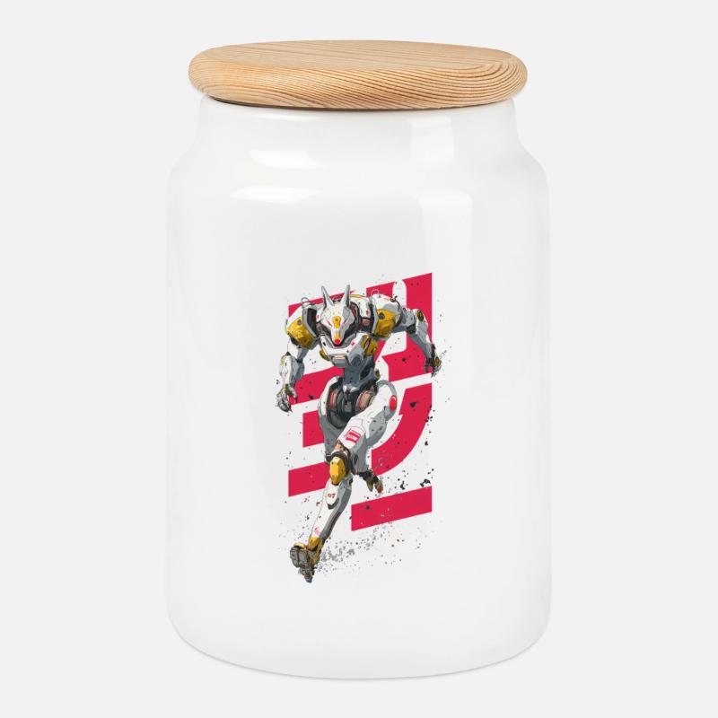 Futuristic Wolf Fighting Robot - Cookie Jar with Wooden Lid - white