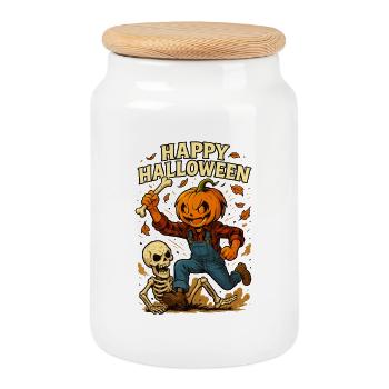 Halloween Pumpkin Kids Design - Cookie Jar with Wooden Lid - white - Front