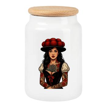 Bollenhut Tattoo Femme Forêt-Noire Fribourg Home - Boîte à biscuits avec couvercle en bois - blanc - Devant