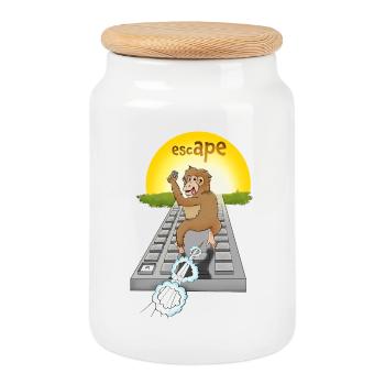 Humorous monkey design with keyboard - Cookie Jar with Wooden Lid - white - Front