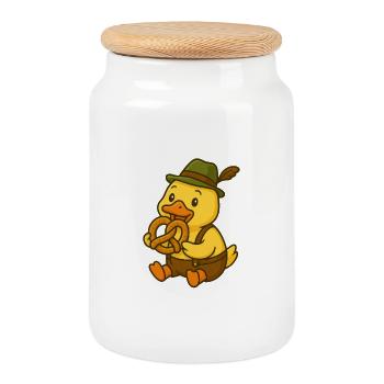 Canard mignon en costume traditionnel - Boîte à biscuits avec couvercle en bois - blanc - Devant