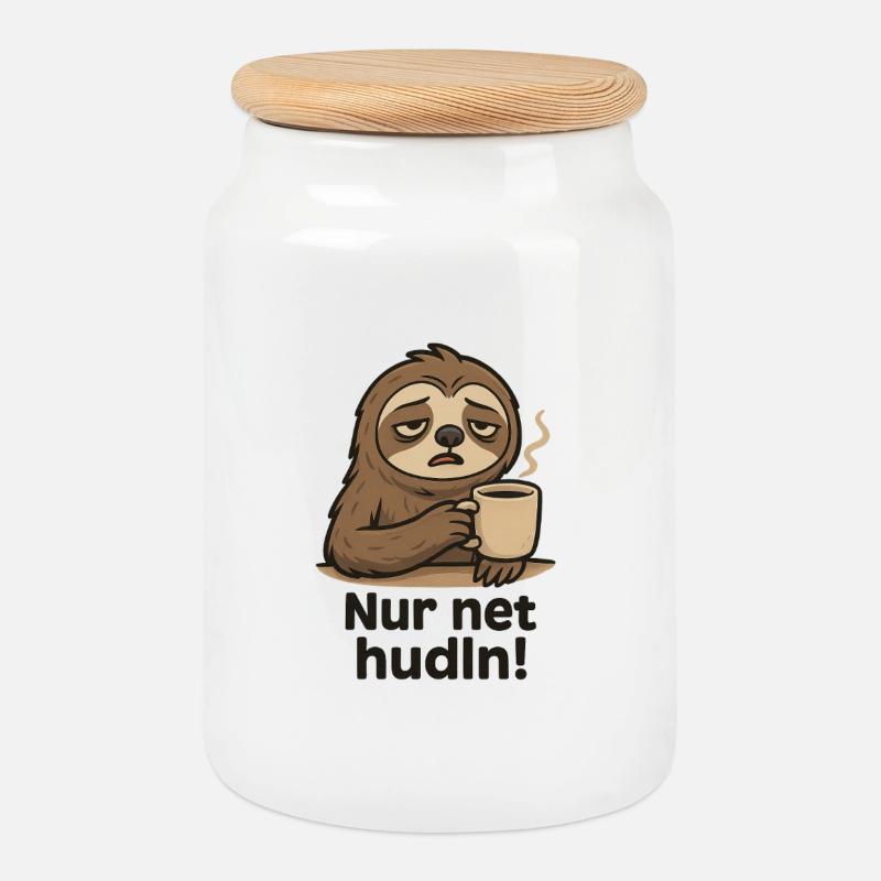 Sloth drinks coffee - Cookie Jar with Wooden Lid - white