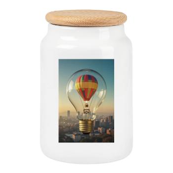 Ballon Montgolfière Inside Ampoule - Boîte à biscuits avec couvercle en bois - blanc - Devant