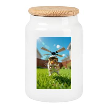 Hamster pilote sous hélicoptère - Boîte à biscuits avec couvercle en bois - blanc - Devant
